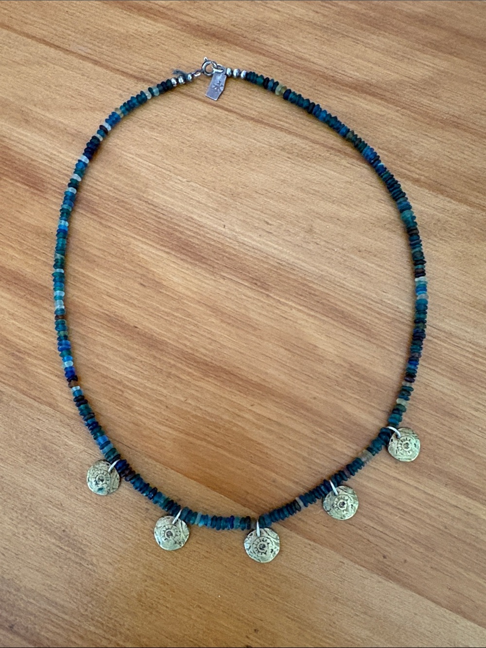 Jennifer Kahn Green Beaded Coin Necklace